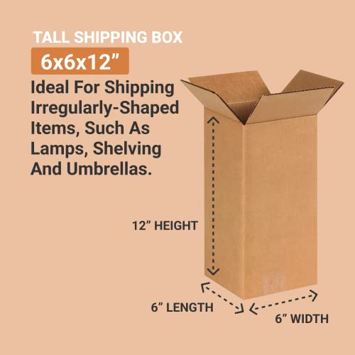 AVIDITI Long Boxes 6"L x 6"W x 12"H (25-Pack) Tall Corrugated Cardboard Box for Shipping, Packaging, Moving, Storage Box, Home or Business Strong Wholesale Bulk Boxes - size: 6x6x12