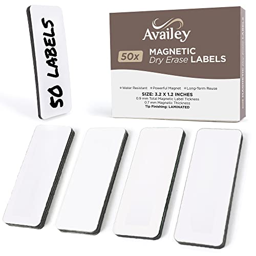 Availey 50 Pieces (3.2 x 1.2) - White Magnetic Dry Erase Labels - Reusable Strips for Classroom Home Office Garage Refrigerator Blank Writable Erasable Cards Name Tags Students Locker Shelf - color: White, size: 3.2 x 1.2 Inch