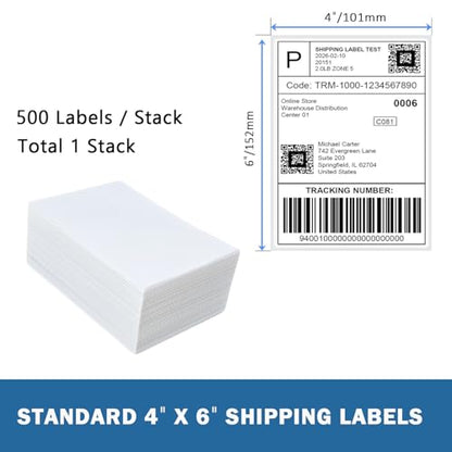 4 x 6 Thermal Shipping Labels 500 Labels Fanfold Direct Thermal Printer Paper Commercial Grade Thermal Printer Sticke Perforated Thermal Printer Labels, 1 Stack