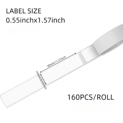 160 Sheets White Label Paper 14x40mm Perforated Labels for Thermal Printers, Self-Adhesive Oil-Proof Scratch-Resistant Label Tape for P15/D30 (Transparency)