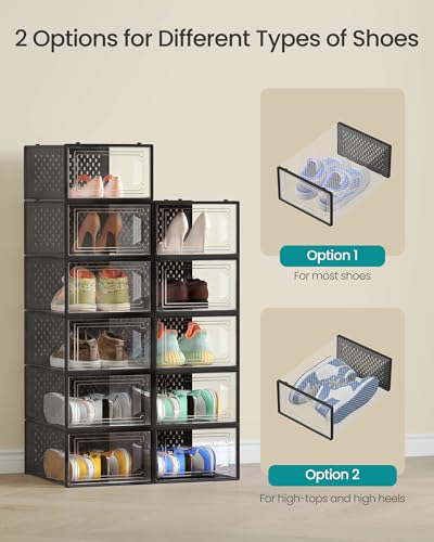SONGMICS Shoe Boxes, Clear Plastic Sneaker Box, Pack of 24 - color: Transparent + Black, size: L-24pcs