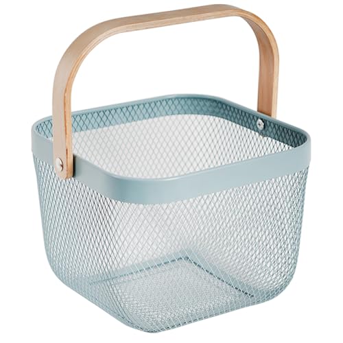 Metal Mesh Steel Harvest Basket, Wire Garden Basket with Handle - color: Aqua-Square