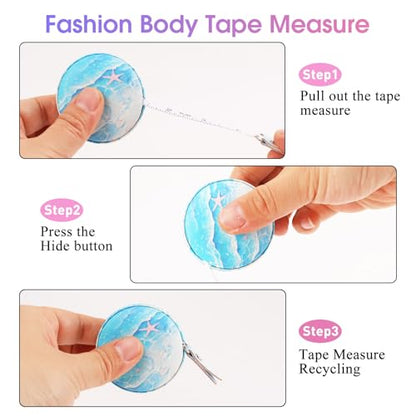Retractable Mini Leather Tape Measure, Auto Retract Blue Starfish - color: Blue Starfish