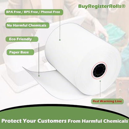 Phenol Free Thermal Paper (32 Rolls) 3 1/8 x 230 Receipt Rolls fits all Clover POS Cash Register Printers, Star Micronics SCP700 TSP100 TSP300 TSP400 (BPA & BPS Free) from BuyRegisterRolls - size: Pack of 32, style: Phenol Free Thermal