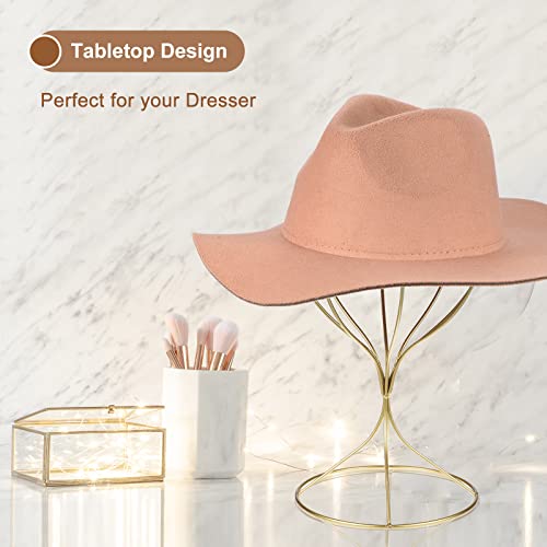 uxcell Metal Hat Display Stand 2 Pack Tabletop Hat and Wig Rack Modern Women Closet Holder for Baseball Cap, Fedora Hat, Cowboy Hat - Gold - color: Gold