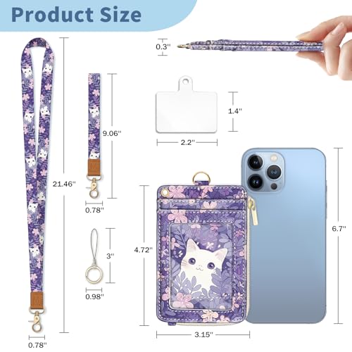 Lanyard Wallet with Id Badge Holder Cat Keychain for Card Women - color: Cat White