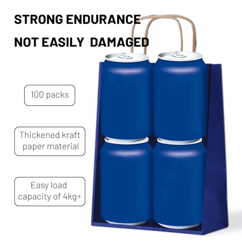 LIHOMR Gift Bags 5.9"x3.15"x8.25", 100pcs Kraft Paper Bag with Handles - color: Navy blue, size: 8.25 x5.9x3.15 Inch (Pack of 100)