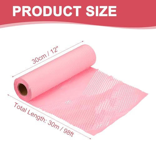 PATIKIL Honeycombs Packing Paper, 12" x 98' Honeycombs Cushioning Wrap Roll Kraft Wrapping Paper for Shipping Moving Wrapping Gifts, Pink - color: Pink, size: 12" x 98'