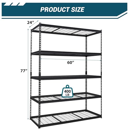 60'' X 24'' x 77'' Inch Garage Heavy-Duty Metal Shelving Unit, 3000 Lbs Adjustable Storage Metals Shelve, Industrial Metal Rack for Garage, Basement, Warehouse, Workshop - size: 60 x 24 x 78 inches