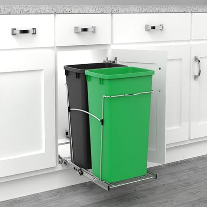 Rev-A-Shelf Double Pullout Garbage Trash Cans for Kitchen Cabinets, 35 Qt - color: Black & Green