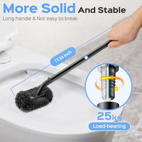 HAMITOR Toilet Plunger and Brush Set: 2 in 1 Stainless Steel Combo with Curved Bristles - Heavy Duty Toilet Unclogging for Family Bathroom - Compact Hideaway Apartment Cleaning Accessories - Black - color: Black