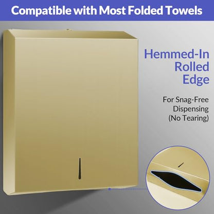 Stardrix Paper Towel Dispenser Wall Mount, Brushed Gold Stainless Steel Commercial Paper Towel Holder with Lock, Large Capacity 400 C Fold/525 Multifold Towels (Pack of 2) - color: Gold, size: 400 C Fold/525 Multi-Fold with Lock (Pack of 2)