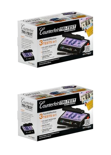 Dri Mark Tri Test 2.0 Counterfeit Bill Detector Machine w/AC Adapter - 2 Pack - 3 Tests in 1 - Paper, Security Strip and Watermark Tests, Accurate Money Tester Machine with Counterfeit Detection Pen - style: 2 Tri Test