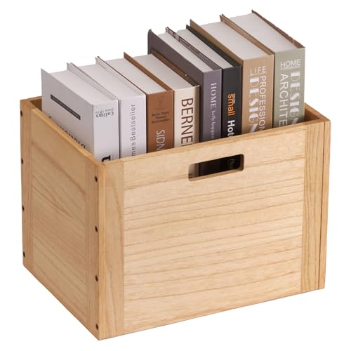 KIRIGEN Stackable Wood Storage Cube with Handles, Open Cubby Bin, Natural - color: Natural, size: L/10.3*14.2*10.3(C26)