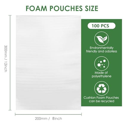 LAFULER 100 Pack 8x12 Inch CushionFoam Pouh Protecting For Packing, 0.03In(0.8mm) Thickness Moving Foam Wrap Pouches, Packing Supplies for Storage and Shipping, Protect mug, Cup, Glasses,and Dishes - size: 8×12In（100Pcs）