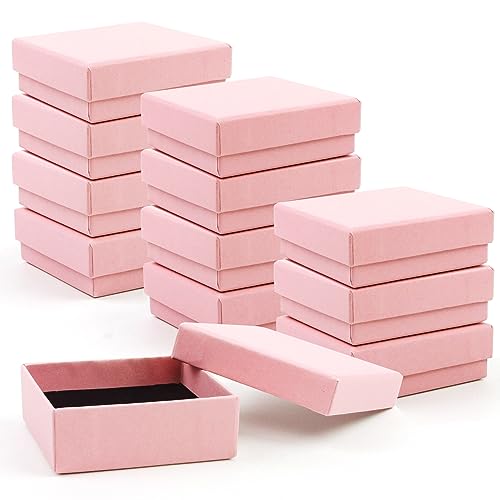 Coobbar Gift Box Necklace Earring Ring Box Gift Box,12 Pieces Square Cardboard Jewelry Gift Boxes,Cotton Filled Cardboard Paper Jewelry Box Gift Case (3.5x3.5x1.25 Inches) (Pink) - color: Pink