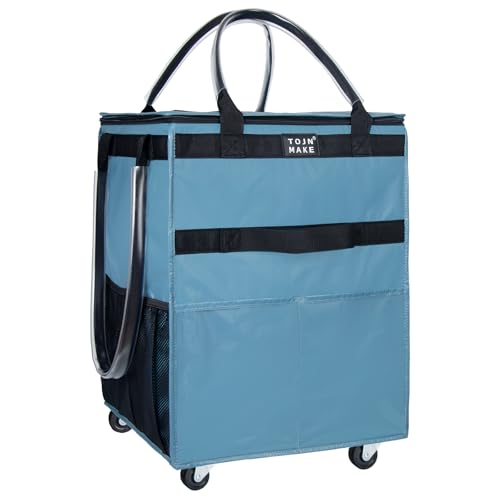Reusable Grocery Bag with Wheels, Medium Blue Rolling Tote - color: Blue, size: Medium