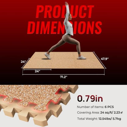 SUPERJARE 0.79'' Extra-Thick 6 Pcs 24 Sq Ft Exercise Equipment Mats - color: Wood, size: 6 Tiles (24 Sq Ft)