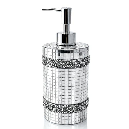 Silver Soap Dispenser，Mosaic Glass Decoration, 12oz Refillable - size: Soap Dispenser
