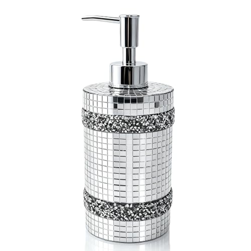 Silver Soap Dispenser，Mosaic Glass Decoration, 12oz Refillable - size: Soap Dispenser