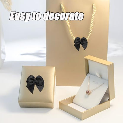 1.5 Inch Black Satin Bows (50 Pcs) – Pre-Tied Mini Bows for Gifts, Wedding Party Favors, DIY Crafts & Wrapping Decorations - size: Black