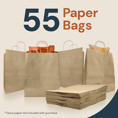 Reli. 10x5x13 in. Brown Paper Bags with Handles | 55 Pack | Kraft Paper