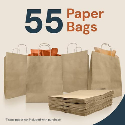 Reli. 10x5x13 in. Brown Paper Bags with Handles | 55 Pack | Kraft Paper
