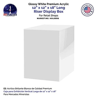 Display Cube Pedestal Art Sculpture Stand 12" x 12" x 18" No Lid White Acrylic One Piece Wedding Flowers Display Stand Trophy Art Figurine Showcase by Marketing Holders - size: 12"w x 12"d x 18"h