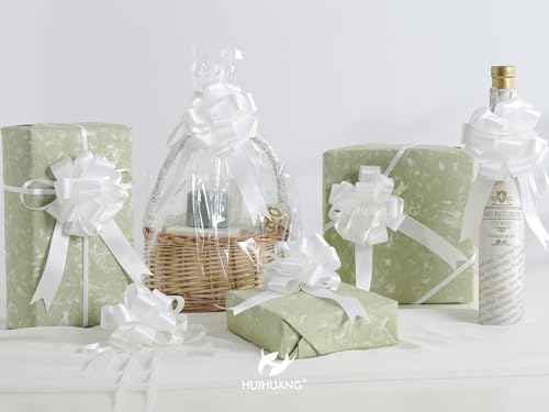 HUIHUANG White Pull Bows for Gifts, Christmas Gift Bows 4" x 8" x 12 PCS - color: White, size: 1 Pack (12 bows, 4 in x 8 in)