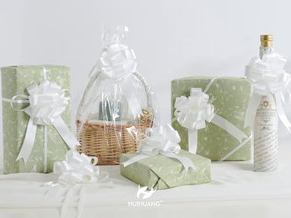 HUIHUANG White Pull Bows for Gifts, Christmas Gift Bows 4" x 8" x 12 PCS - color: White, size: 1 Pack (12 bows, 4 in x 8 in)