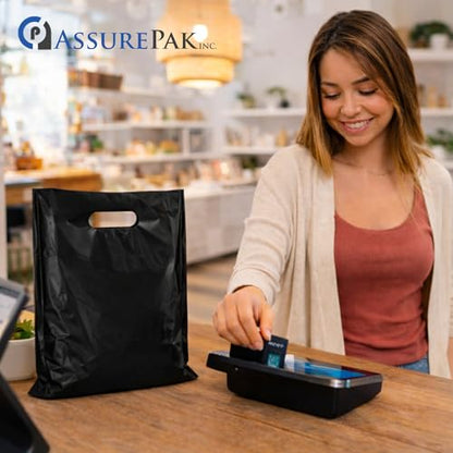 ASSUREPAK Black LDPE Die Cut Bags, 12" x 15", 1.5 Mil, 500 Count