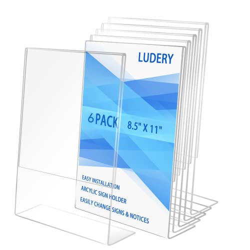 8.5x11 Inches Acrylic Sign Slant Back Holder, Plastic Display Stand,Brochure Holder, Table Top Sign Holder For Office, Home, Store, Restaurant(6pack)