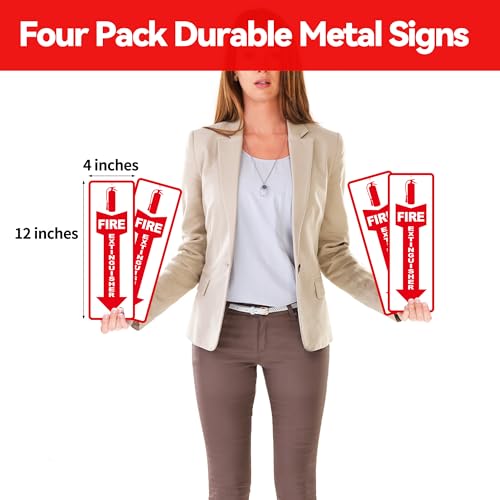 (4 Pack) Fire Extinguisher Signs – Strong Self Adhesive Fire Extinguisher Sign for Business, 12x4 Inch Aluminum Fire Extinguisher Signs Weather Resistant and Easy to Install (White) - color: Fire Extinguisher Signs White