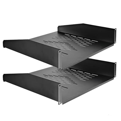 RIVECO 2U Server Rack Shelves for 19" Network Cabinet, Rack Mount Vented Cantilever Trays for Deep IT & Audio Equipment, 18" Depth, 2 PCS Black - size: 18 Inch