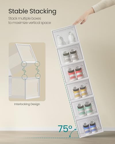 SONGMICS Shoe Boxes, Clear Plastic Sneaker Box, Pack of 12 - color: Transparent + White, size: XXL-12pcs