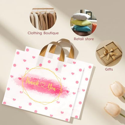 WAKAKO Plastic Thank You Shopping Bags, 12x15 Inch Retail Merchandise Gift Bags for Small Business Boutique, 60 Pack - size: 12 x 15 inches (Pack of 60)