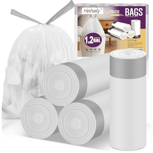 Small Trash Can Bags Bathroom - 1.2 Gallon Drawstring Tiny Garbage Bags Bulk Unscented Strong Mini Size Plastic Wastebasket Bin Liners for Bathroom Toilet Office Bedroom (3 Rolls, 120 Counts) - color: 1.2Gal white 120 Counts