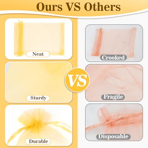 Sukh Gold Organza Bags 5"x7" - 100PCS Small Mesh Drawstring Gift Bags - color: Gold, size: 100 Count (5 x 7 Inches)