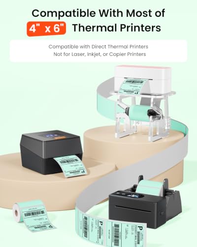 Phomemo 4x6 Green Thermal Label, Shipping Labels Pack of 250 4x6 Roll Labels, Compatible with Phomemo, Zebra, Rollo, Jadens and Other Thermal Printers - color: Green