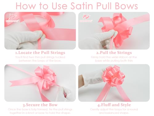HUIHUANG Baby Pink Bows for Gift Wrapping 12 PCS Satin Pull Bows 4" x 8" - color: Baby Pink, size: 1 Pack (12 bows, 4 in x 8 in)