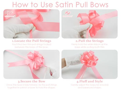 HUIHUANG Baby Pink Bows for Gift Wrapping 12 PCS Satin Pull Bows 4" x 8" - color: Baby Pink, size: 1 Pack (12 bows, 4 in x 8 in)