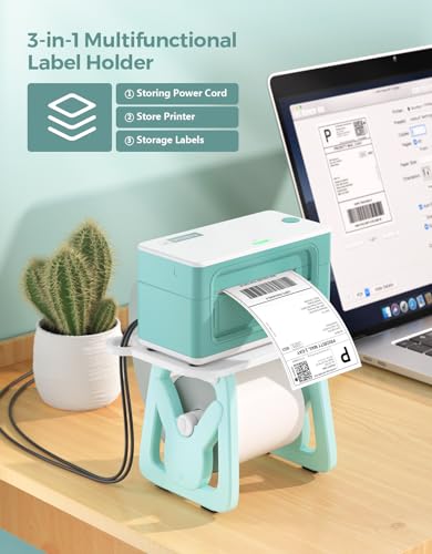 MUNBYN Label Holder for Rolls and Fanfold Labels+2.25"x1.25" Green Thermal Sticker Labels+Shipping Scale, Accurate 66lb/0.1oz Postal Scale