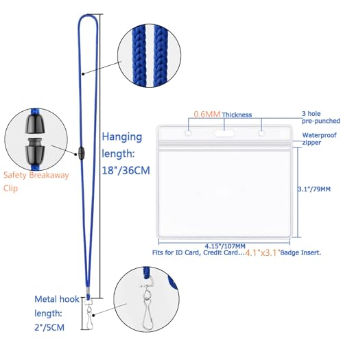 Breakaway Lanyards for ID Badges 100 Pack with 4x3 ID Card Holders - color: Breakaway Blue, size: 100 Pack