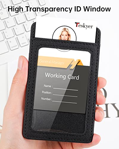 Teskyer Leather ID Badge Holder with Lanyard, Vertical Starry Black - color: Starry Black, size: Vertical