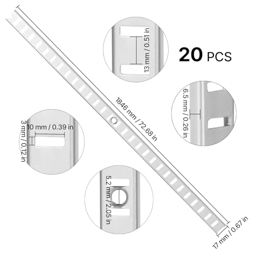 VEVOR Shelf Pilaster, 72.7-inch 20 Pack, Adjustable Shelf Brackets Steel Mortise Mount Pilaster Strip Standards with 140 Screws, Suitable for Wall Shelving System Cabinet Closet Organization - style: 72.7-inch