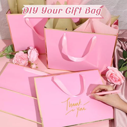 ReliThick 12 Pack Paper Gift Bag with Handles & Tissue, Pink, Gold - color: Pink, Gold