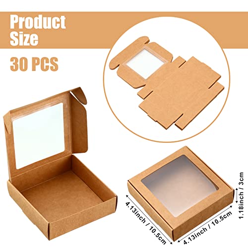 Zonon 30 Pcs Kraft Paper Boxes with Window 4.13 x 4.13 x 1.18 Inch (Brown) - color: Brown