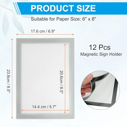 PATIKIL 6 x 8 Inch Magnetic Sign Holder, 12Pcs Self-Adhesive Soft Magnetic Border Wall Mount PVC Picture Frames Document Holder for Wall Window Home Office Store Poster, Silver - color: Silver