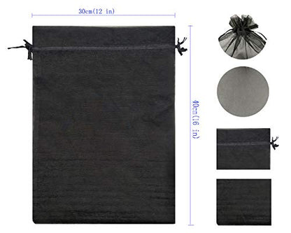 Ankirol 50pcs Sheer Organza Favor Bags 12 X 16 X Large Organza Drawstring Bags (Black) - color: Black