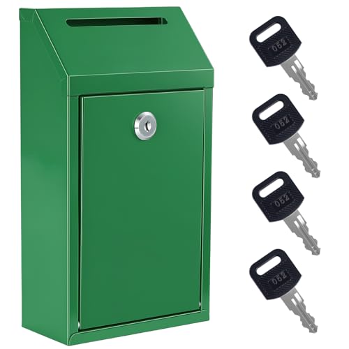 Sumerfnt Cash Box Wall Mount, Metal Money Drop Box with Lock and Slot, Money Collection for Farm Stand, Self-Serve, Tips, Fundraising, 10.24" x 5.7" x 2.95", 4 Keys, Green - color: Green